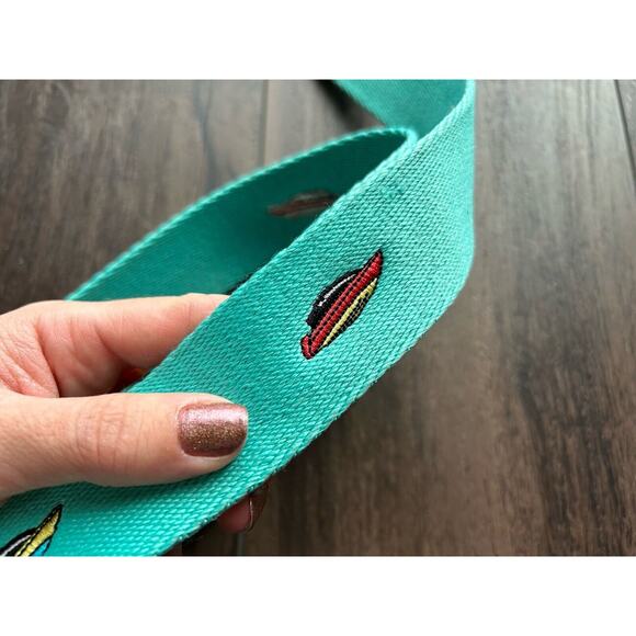 Pink Dolphin Duck Canvas Teal Colorful Embroidered Speed Boats Adjustable Belt - Picture 10 of 11